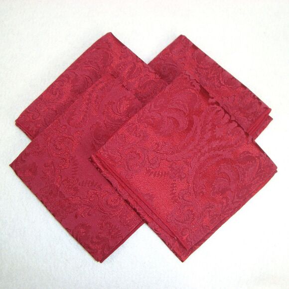 (4) Burgundy Damask Fabric Cloth Napkins Royal Palace Design - Picture 1 of 4